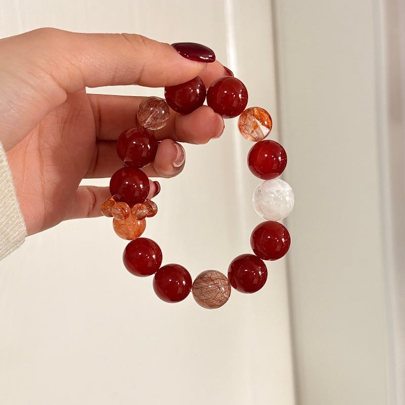 Dawn Radiance red agate and inclusion quartz bracelet approximately 12 mm