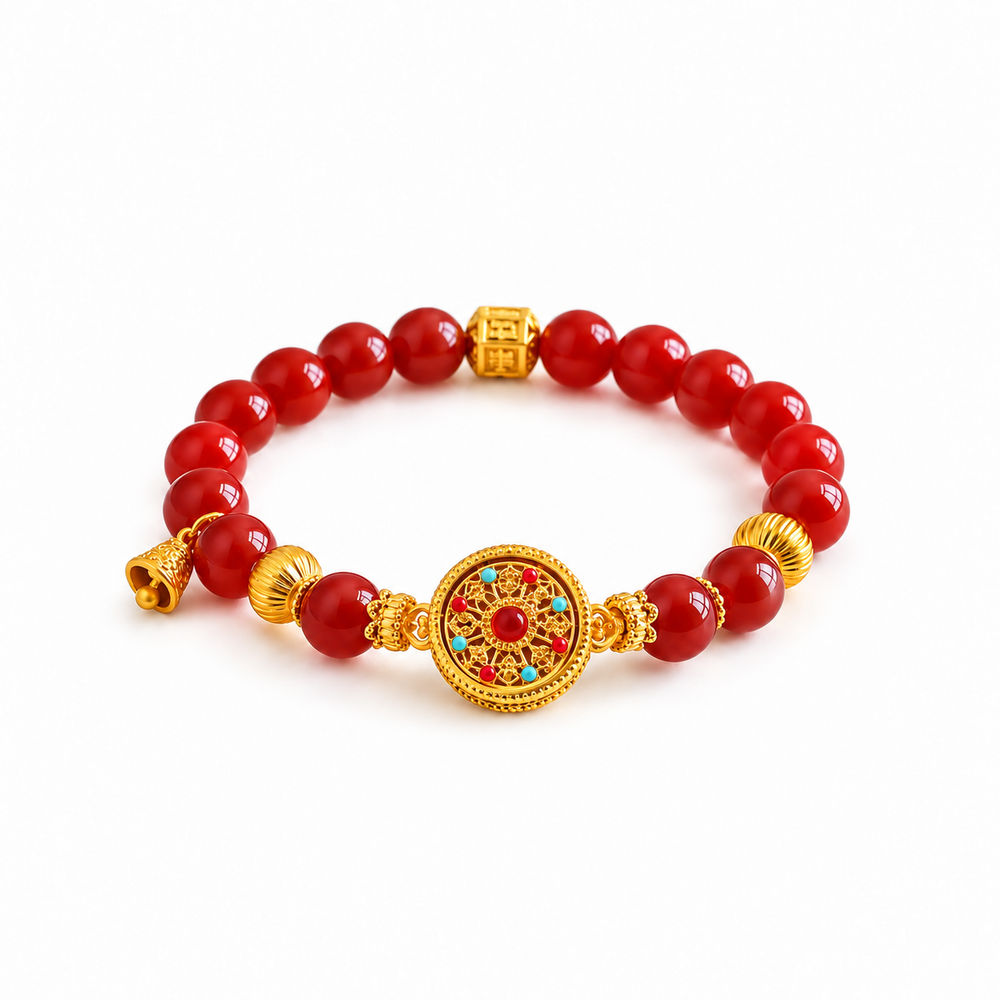 Rotating compass bead bracelet – Nanhong agate on white background