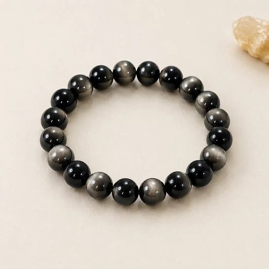 7A Silver Sheen Obsidian Bracelet – Multi-Size – centered flatlay product view