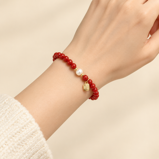 Cinnabar-style and freshwater pearl bracelet, product image 2 of 6