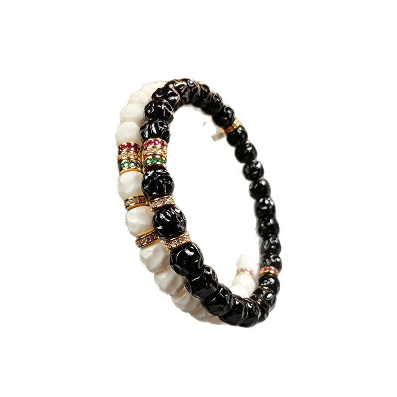 Black and white decorative bracelet designs displayed together