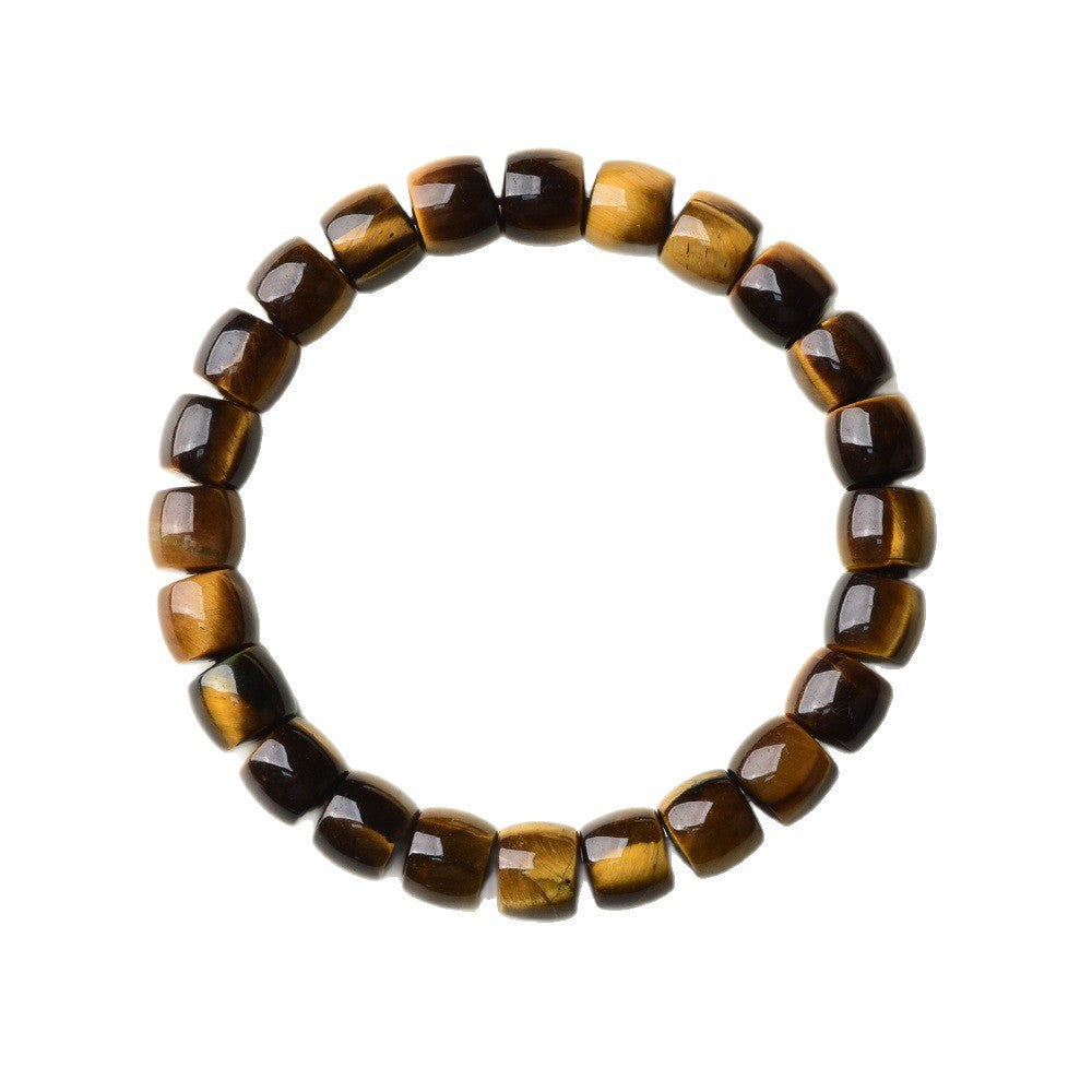 Overhead view of golden tiger eye barrel-bead bracelet