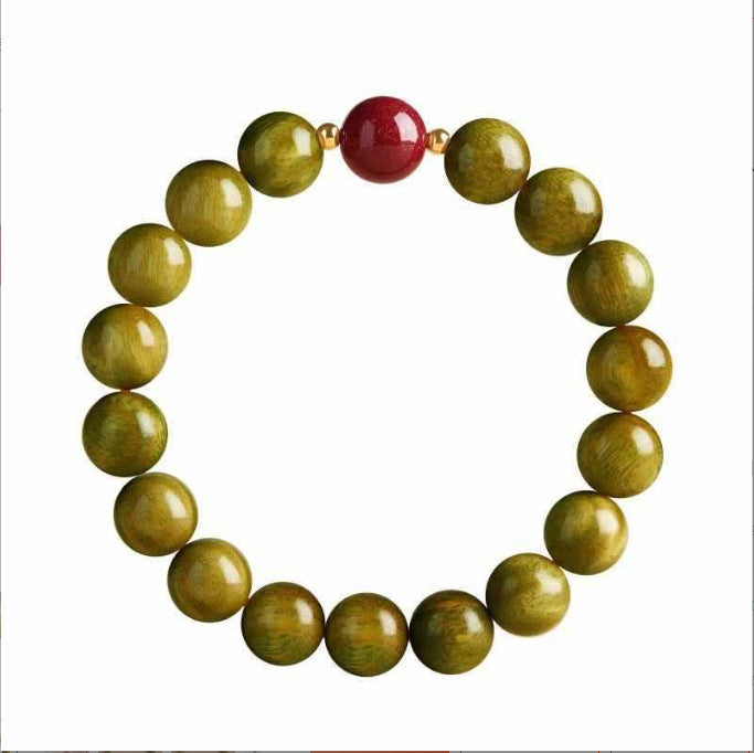Original green sandalwood bracelet with deep red accent