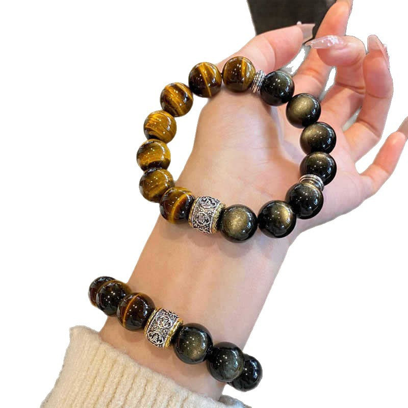 Tiger eye and sheen obsidian bracelet styling views