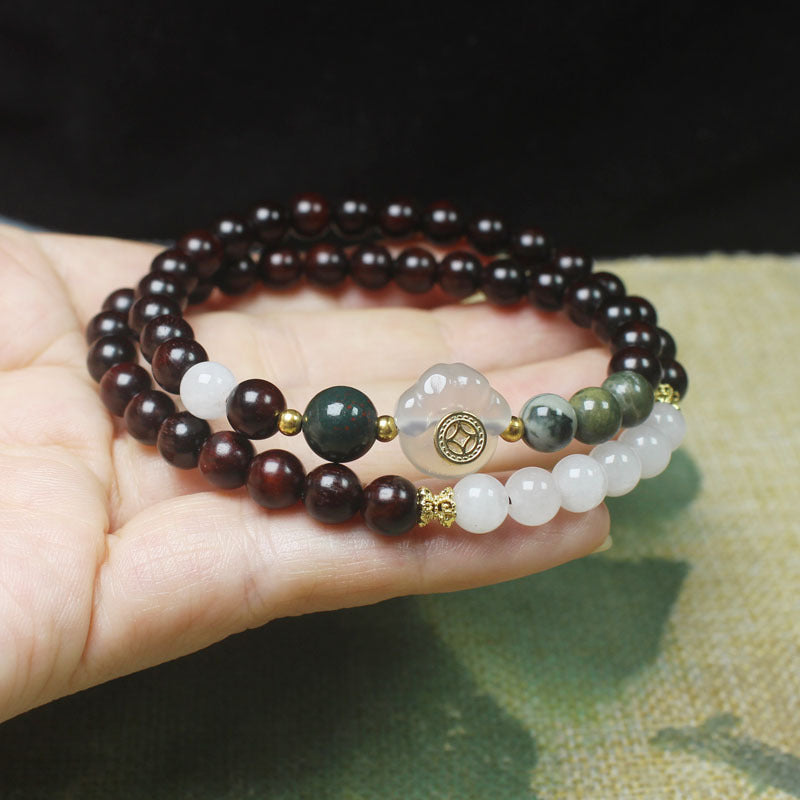 Dark wood and agate cat paw double-wrap bracelet – actual product photo 5
