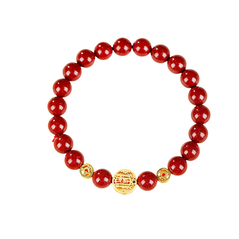 Original red cinnabar bracelet on white background