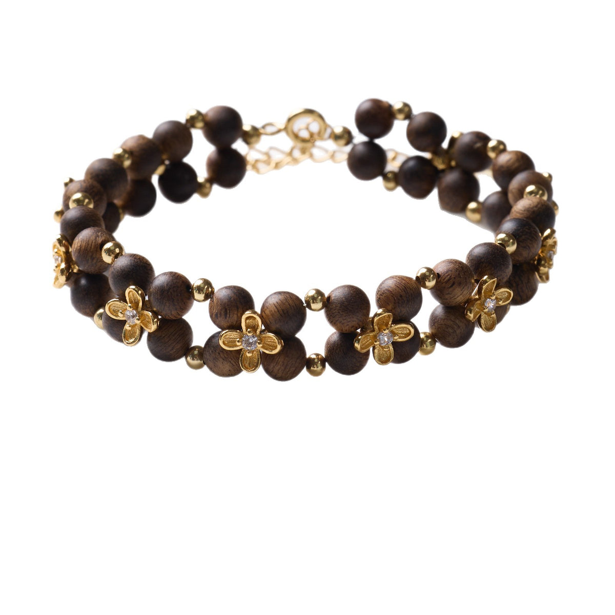Agarwood double-row floral bracelet on white
