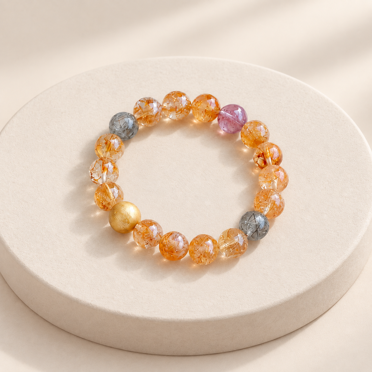 Armband aus Citrin, goldenem Rutilquarz und Tigerauge 10mm