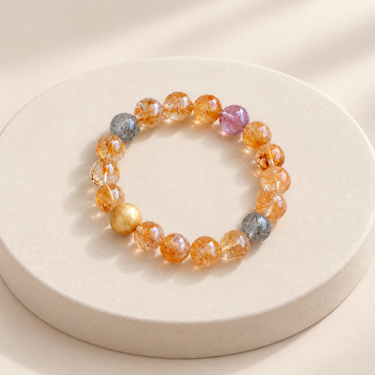 Armband aus Citrin, goldenem Rutilquarz und Tigerauge 10mm