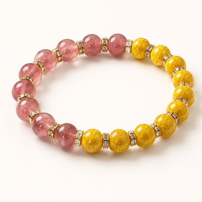 Strawberry quartz and cinnabar-style bracelet, product image 1 of 5