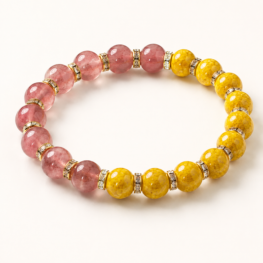 Strawberry quartz and cinnabar-style bracelet, product image 1 of 5
