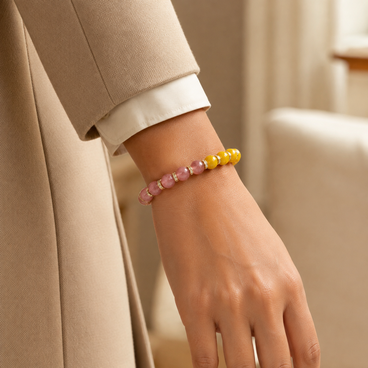 Strawberry quartz and cinnabar-style bracelet, product image 3 of 5