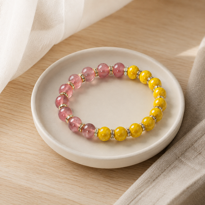 Strawberry quartz and cinnabar-style bracelet, product image 4 of 5
