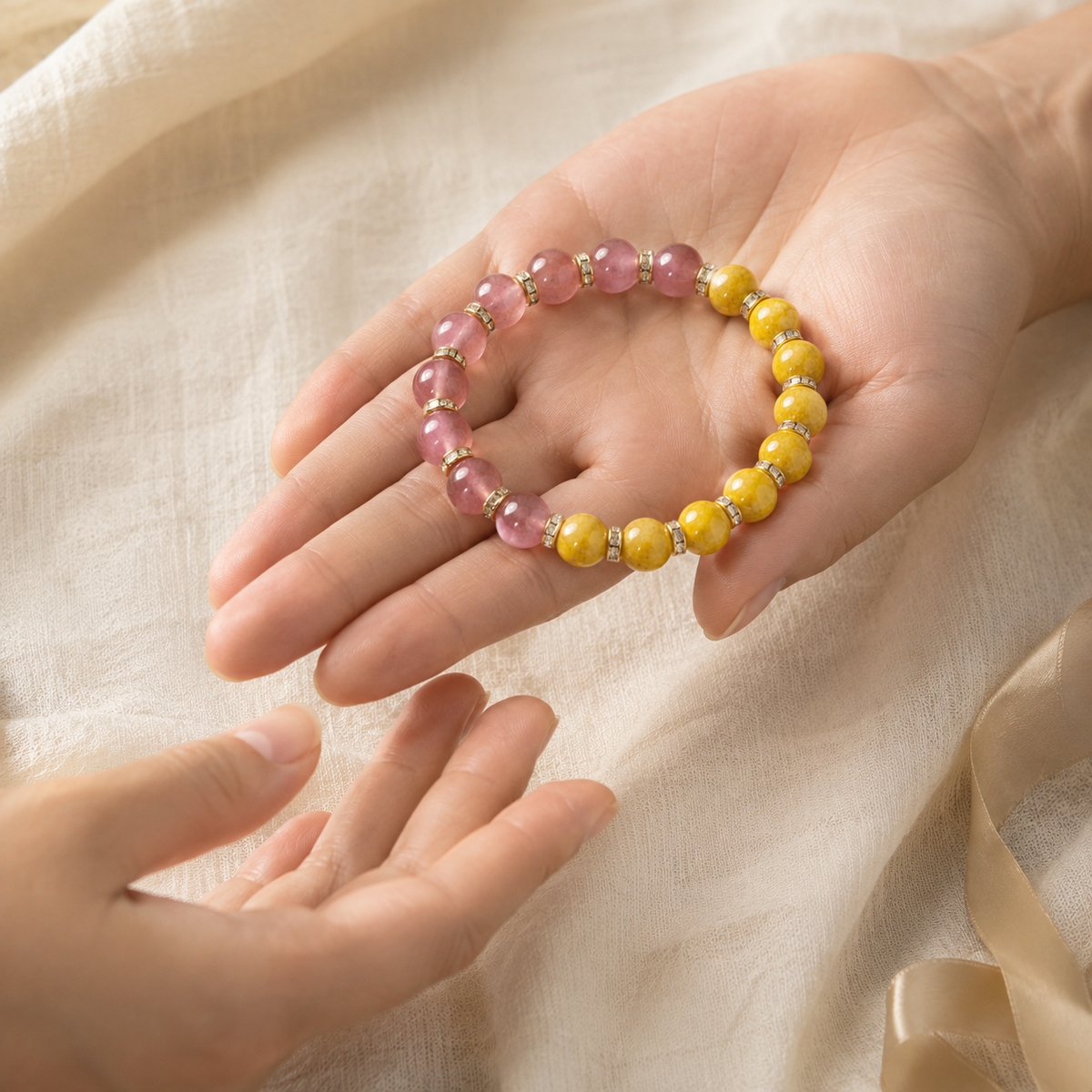 Strawberry quartz and cinnabar-style bracelet, product image 5 of 5