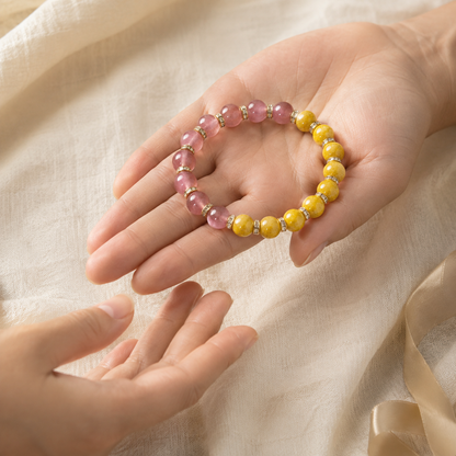 Strawberry quartz and cinnabar-style bracelet, product image 5 of 5