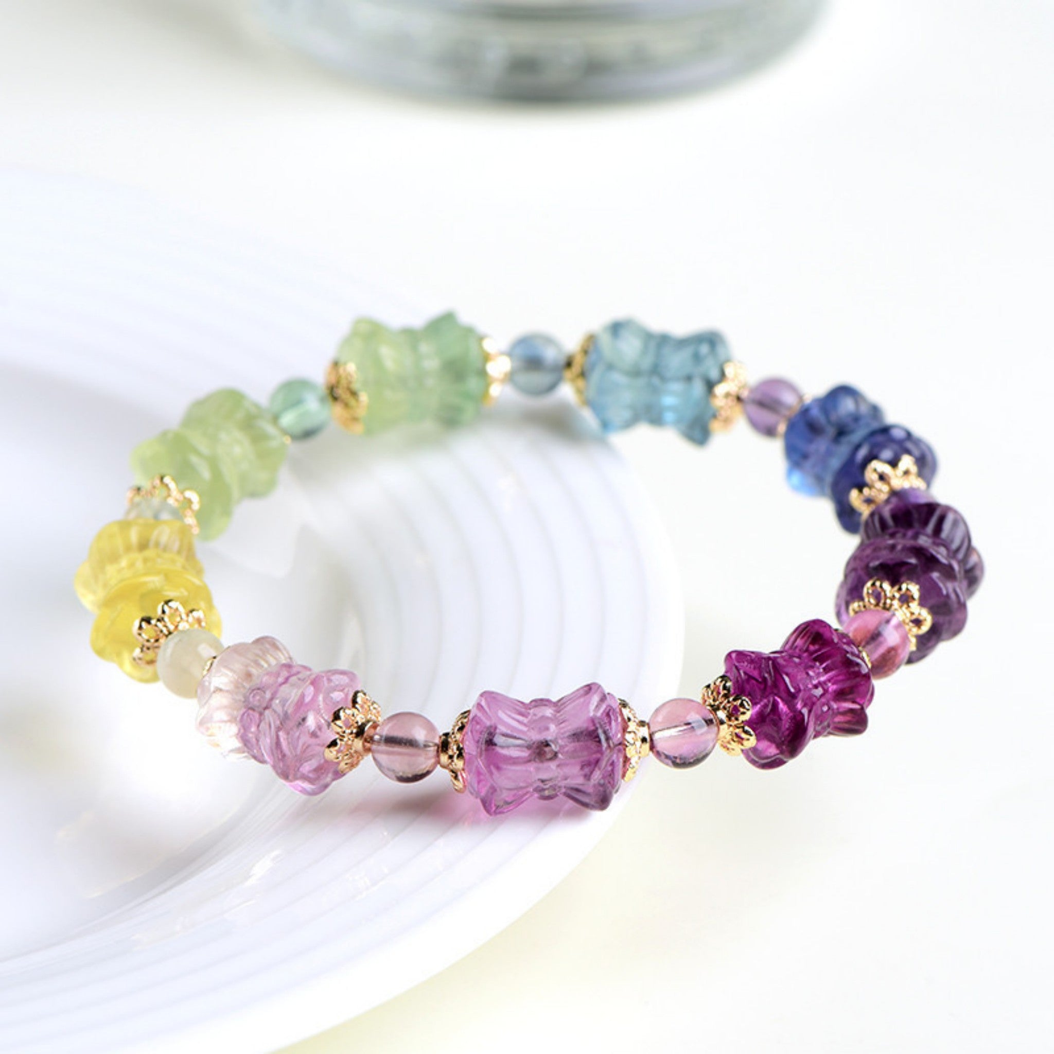 Chakra Balancing Fluorite Lotus Bracelet | Multi-Color Energy Stone, Spiritual Healing, Meditation Accessory
