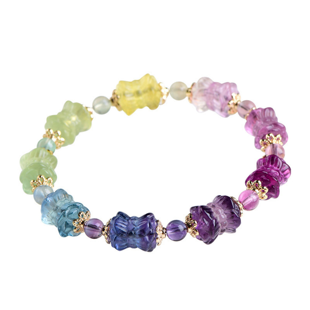 Chakra Balancing Fluorite Lotus Bracelet | Multi-Color Energy Stone, Spiritual Healing, Meditation Accessory