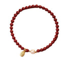 Imperial Cinnabar Bead Bracele t with Pearl & Fortune Charm – Ancient Protection Stone for Courage, Calm & Good Luck