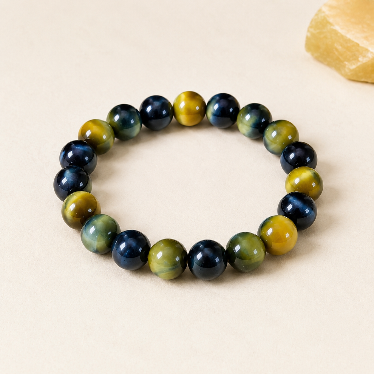 7A Blue Gold Tiger Eye Bracelet – Collector Grade – centered flatlay product view