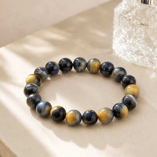 7A Blue Gold Tiger Eye Bracelet – High Quality – diagonal glass-bottle still life