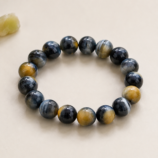 7A Blue Gold Tiger Eye Bracelet – High Quality – centered flatlay product view
