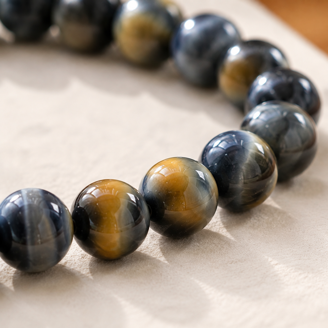 7A Blue Gold Tiger Eye Bracelet – High Quality – bead texture macro detail