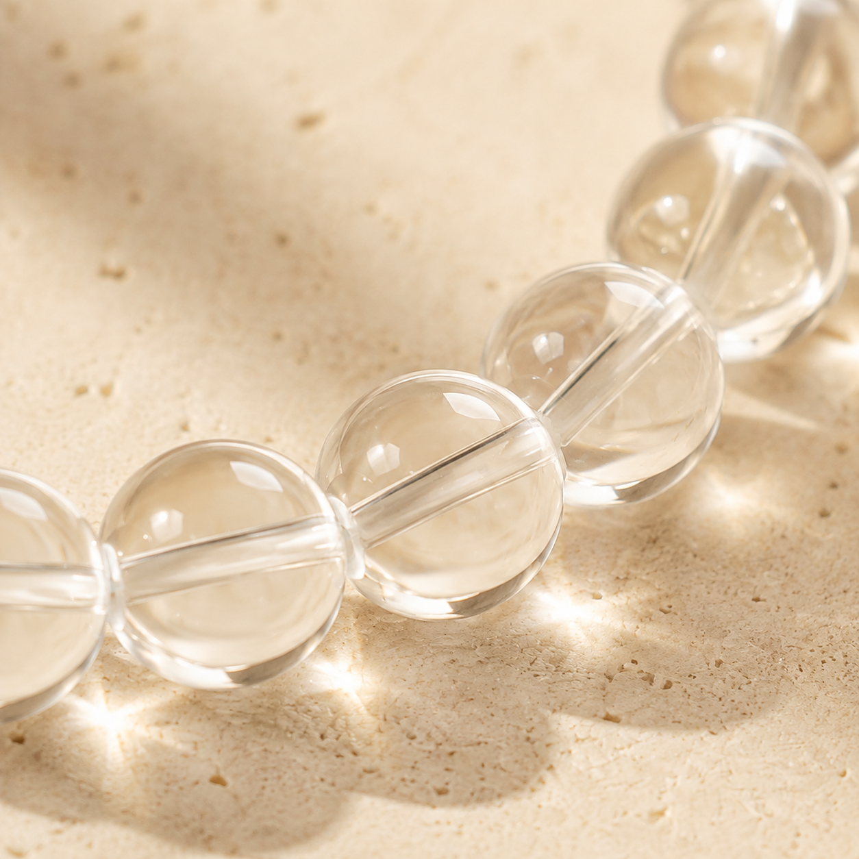 7A Natural Clear Quartz Bracelet – 8mm – bead texture macro detail