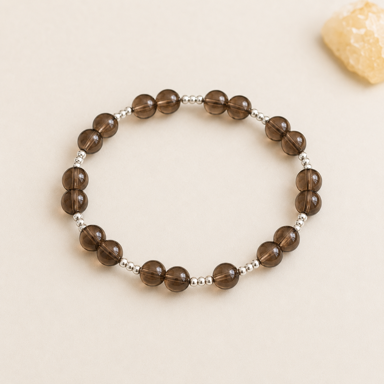 7A Natural Smoky Quartz Bracelet – 8mm – centered flatlay product view