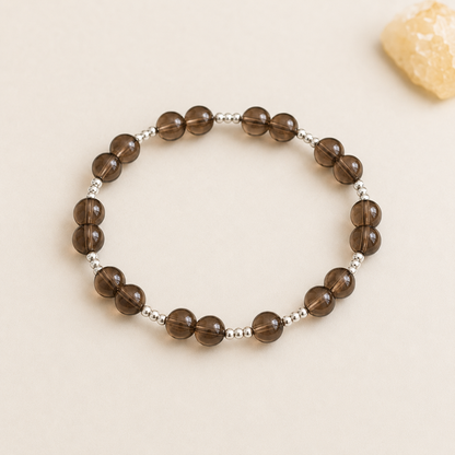 7A Natural Smoky Quartz Bracelet – 8mm – centered flatlay product view