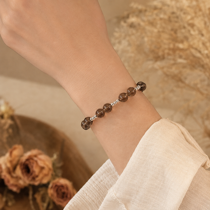 7A Natural Smoky Quartz Bracelet – 8mm – realistic on-wrist view