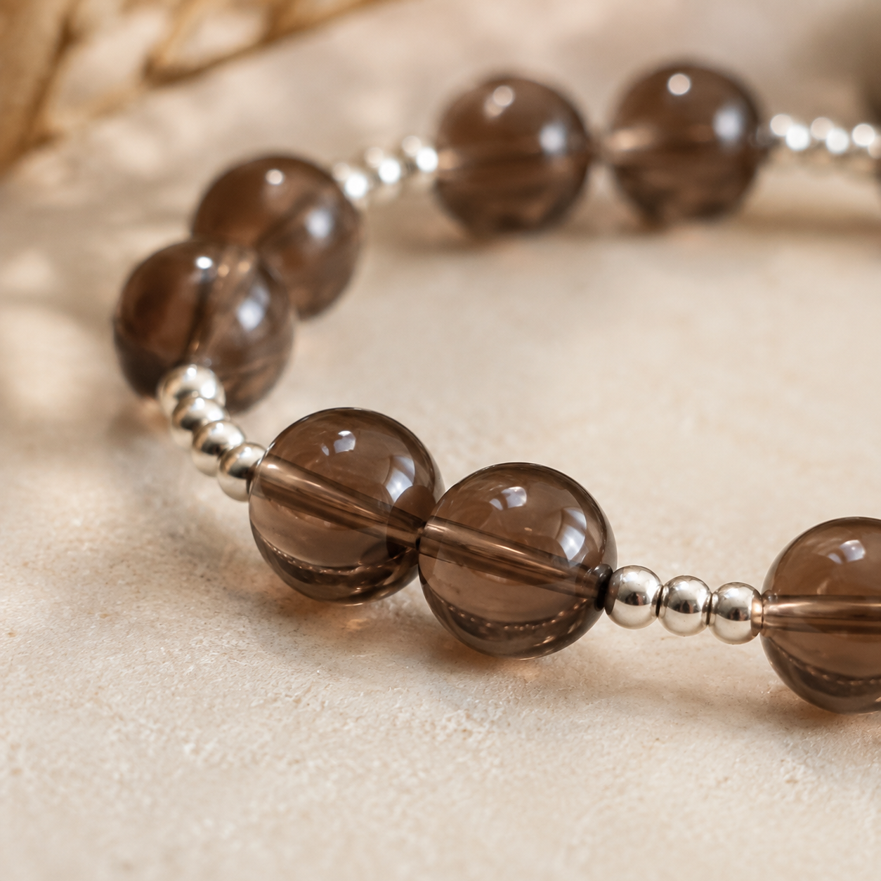 7A Natural Smoky Quartz Bracelet – 8mm – bead texture macro detail