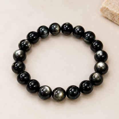 7A Silver Sheen Obsidian Bracelet – 8mm – centered flatlay product view