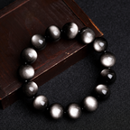 Guochao Style 7A Grade Double-Eyed Silver Obsidian Bracelet | Silver Cat's Eye Cool Beaded Bracelet | Unisex Zodiac Year Lucky Charm | Social Media Viral Hit