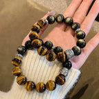 Natural Tiger’s Eye & Silver Obsidian Bracelet | Men’s Wealth & Luck Charm for Career, Confidence & Manifestation 💼
