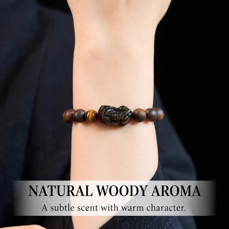Agarwood Pixiu bracelet worn on wrist
