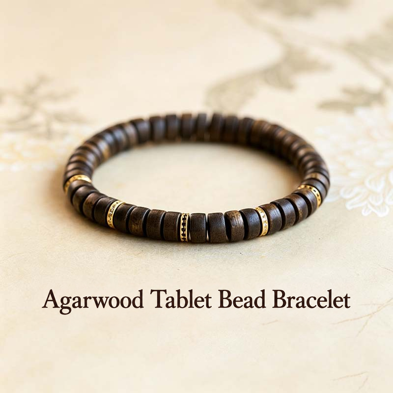 Agarwood tablet bead bracelet with English caption