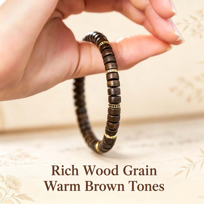 Agarwood tablet beads and gold-tone spacer details