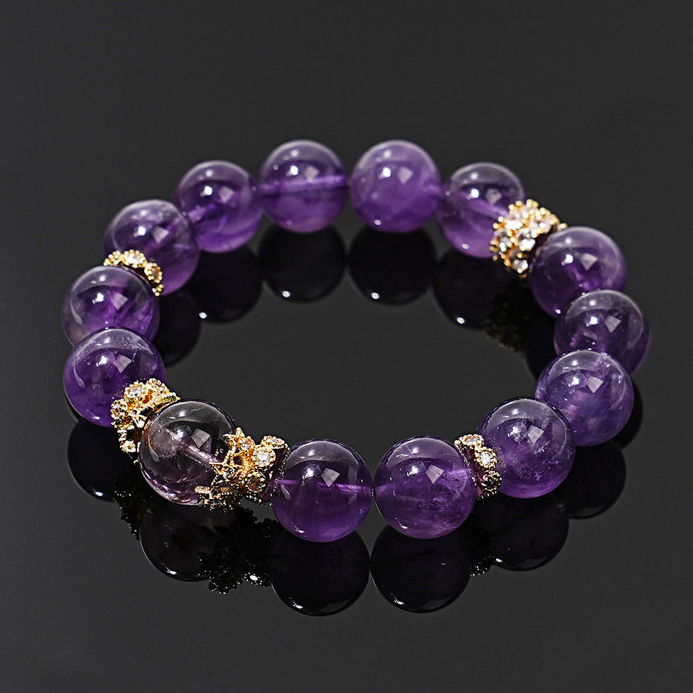 Purple amethyst bracelet showing bead caps and spacers