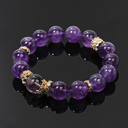 Purple amethyst bracelet showing bead caps and spacers