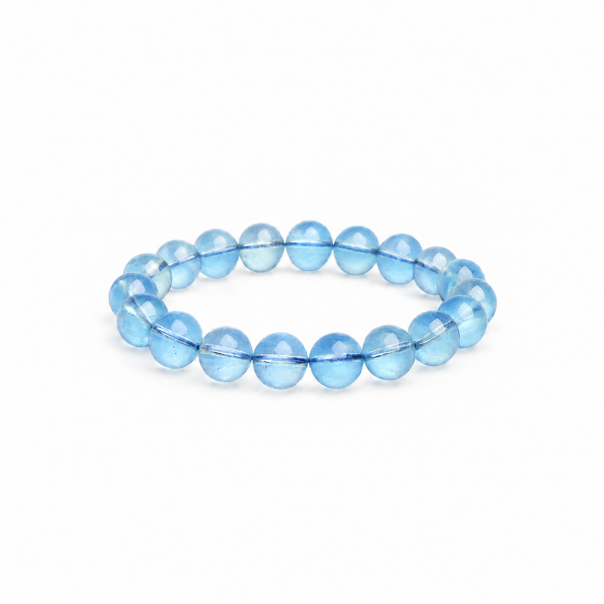 Sky-blue aquamarine bead bracelet on white
