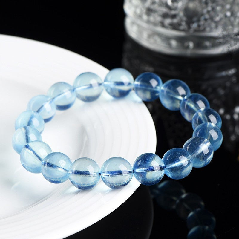 Aquamarine bracelet showing natural color and inclusions