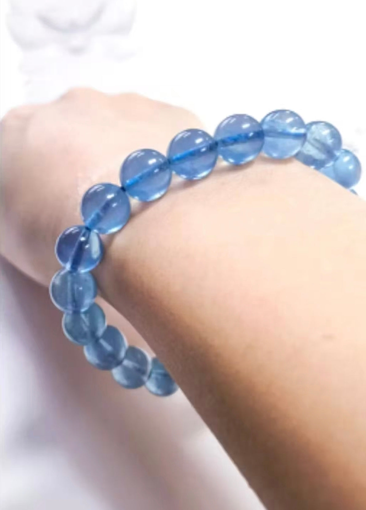 Aquamarine bracelet shown on a wrist