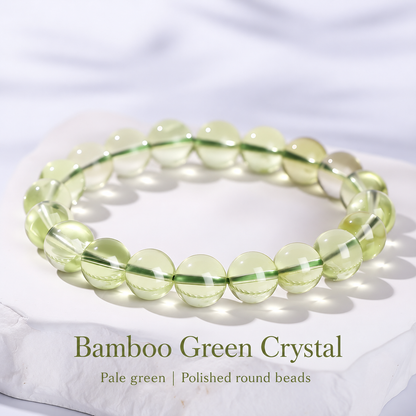 Bamboo green crystal bracelet with polished pale green beads