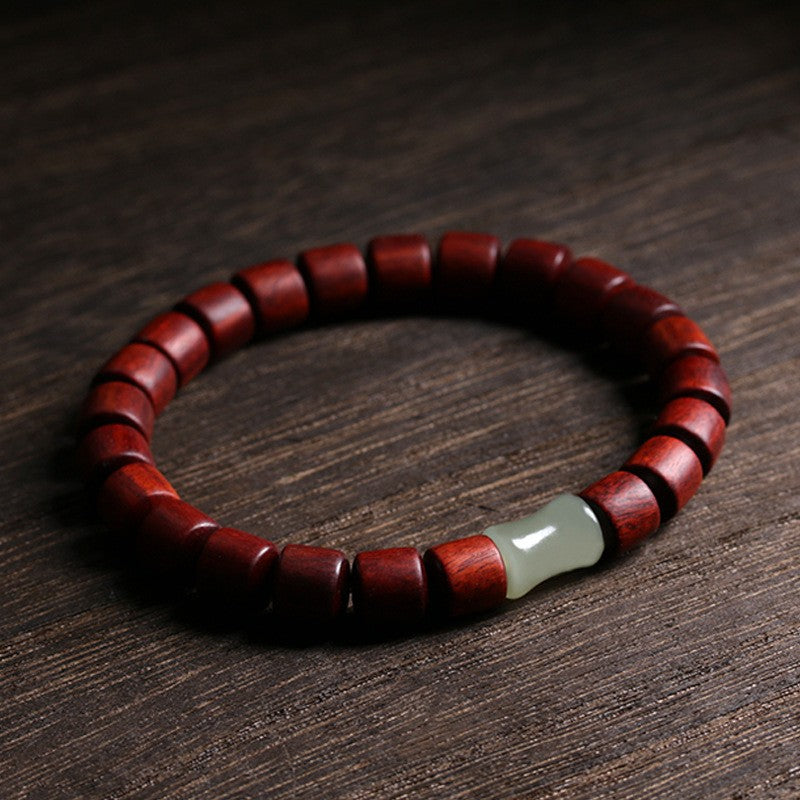 Blood sandalwood bracelet with bamboo-joint jade