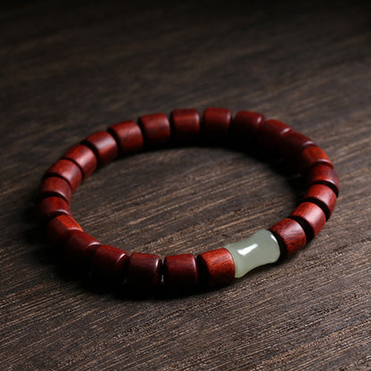 Blood sandalwood bracelet with bamboo-joint jade