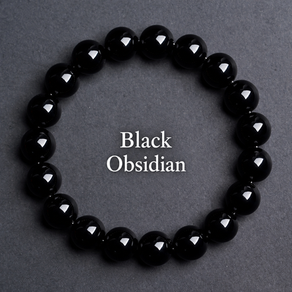 Black obsidian polished bead bracelet