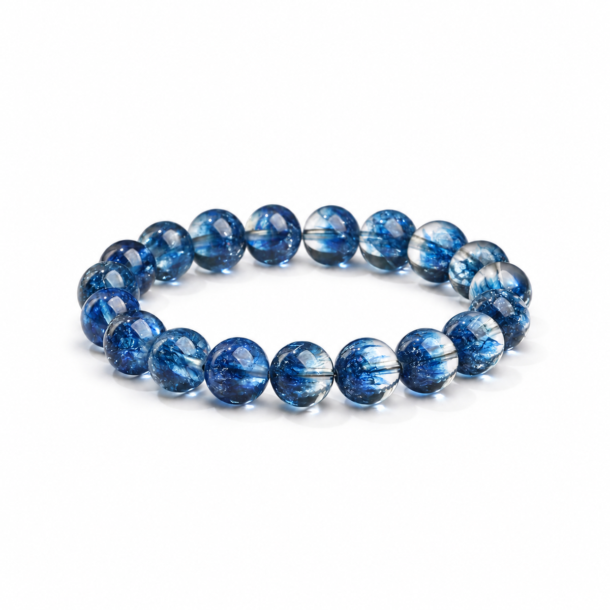 Blue inclusion bead bracelet – white background