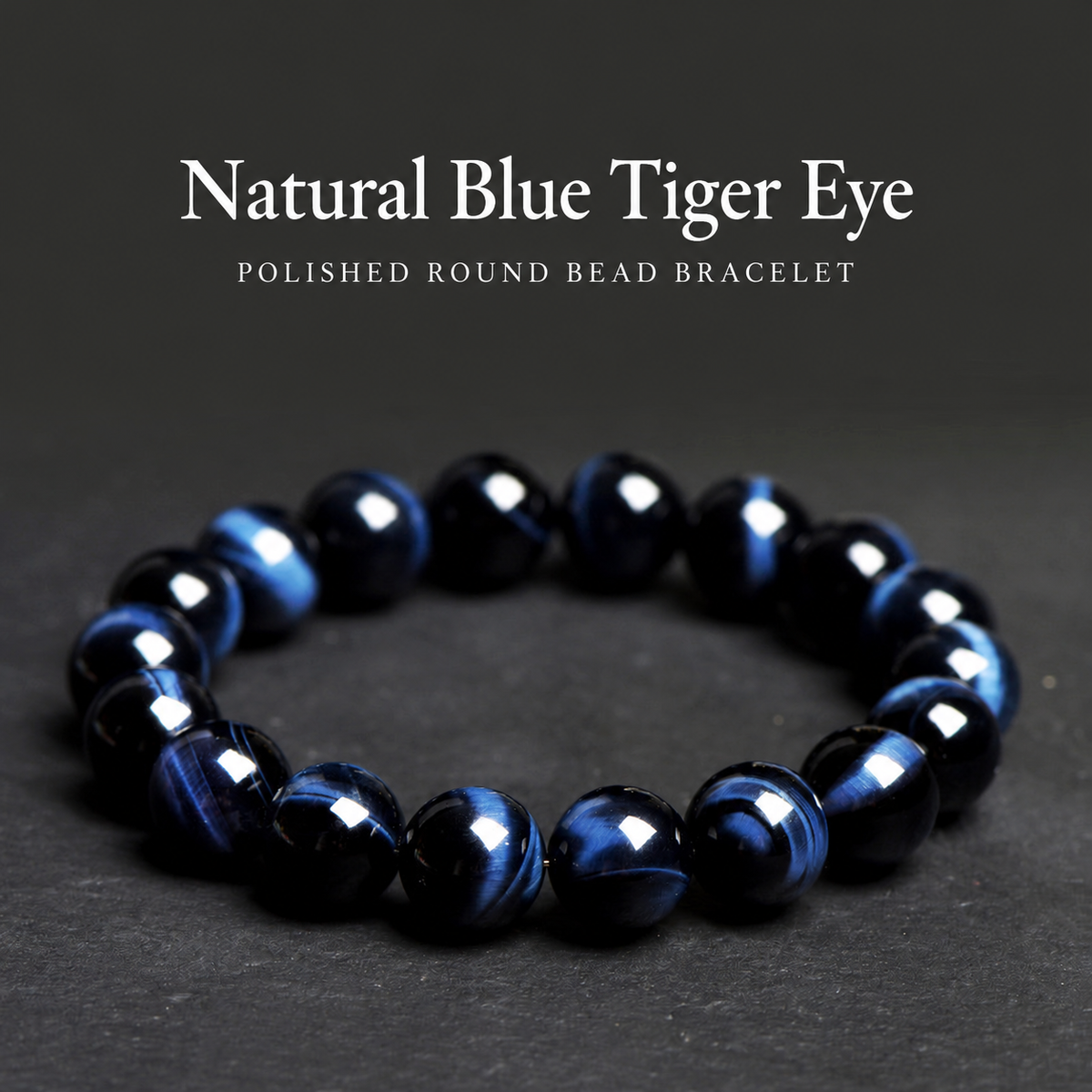 Natural blue tiger eye polished round bead bracelet