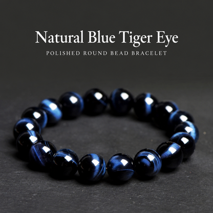 Natural blue tiger eye polished round bead bracelet