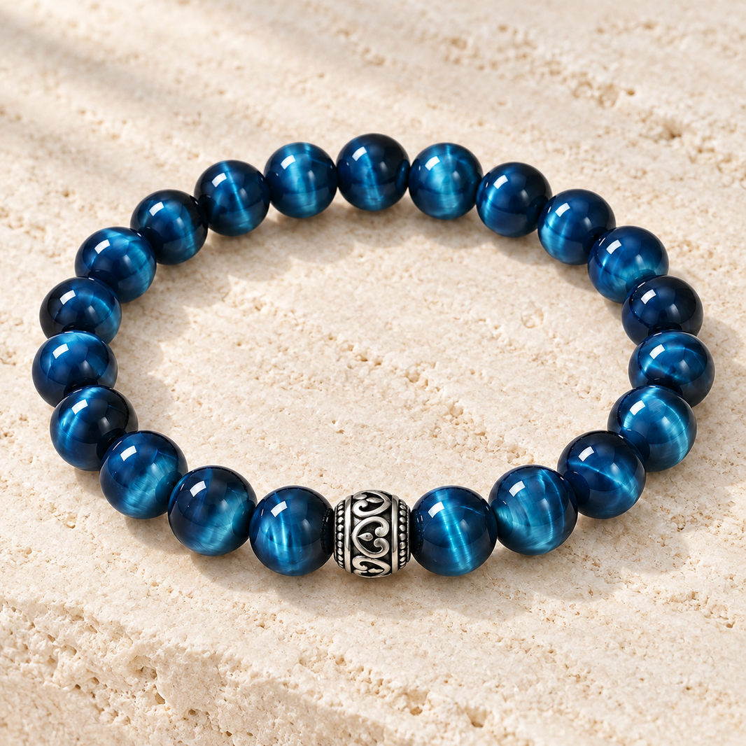 Natural Blue Tiger Eye Bracelet 8mm – detail view
